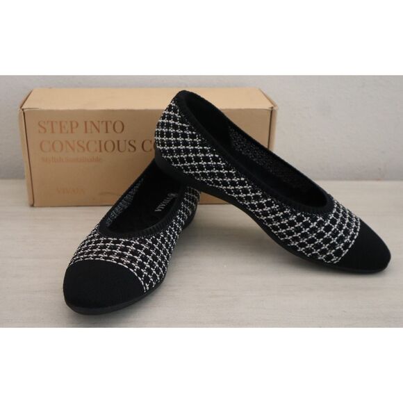 VIVAIA WMN Sz 37 US 6.5 Black Tweed Tamia Walker 2.0 Almond-Toe Ballet Flats - Picture 1 of 12